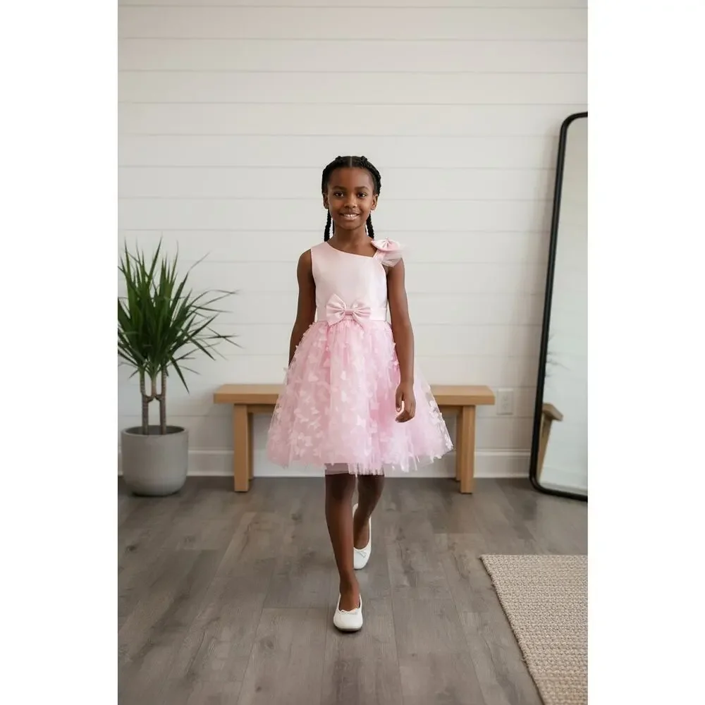 Pink Tulle Overlay Easter Pagent Church Party Butterfly Dress Size 5T - Picture 1 of 2